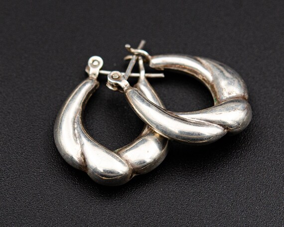 Vintage silver basket hoop earrings Shrimp earrin… - image 8