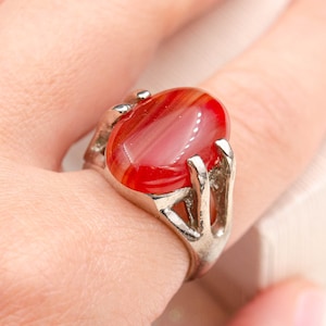 Vintage Ring aus rotem Achat für Frauen und Silber Kuppel Ring mit Stein Sakral-Chakra Ring