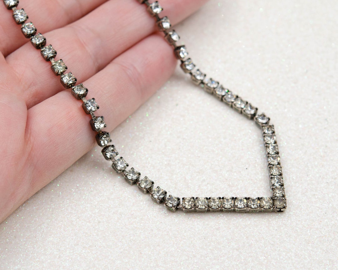 Vintage Fake Diamond Necklace Clear Crystal Tennis Choker Etsy
