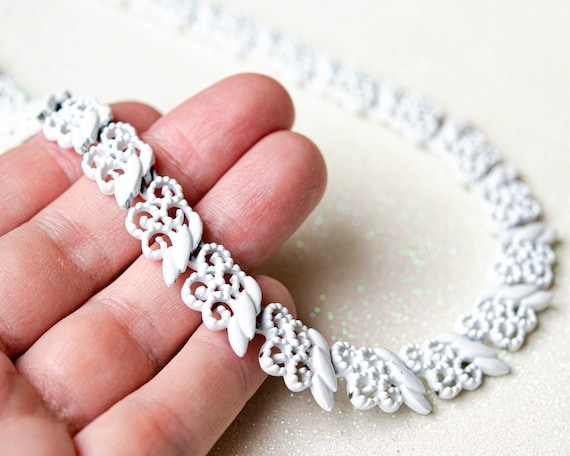 Vintage Monet necklace White lace choker Wedding … - image 3