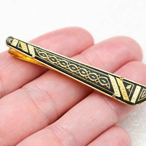 Vintage Spanish Damascene tie clip Spanish dad gift Gold black tie bar for men