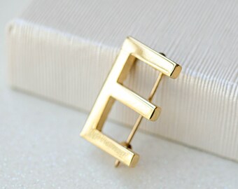 Vintage Monet monogram brooch Bold E letter brooch Gold initial pin