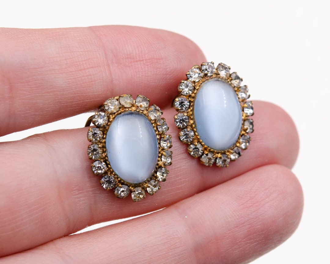 Vintage Gold Aqua Blue Earrings Sky Blue Clip Earrings Blue Etsy