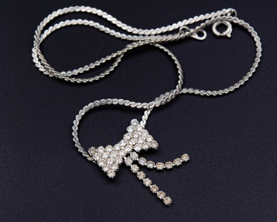 Vintage silver bow necklace Thin serpentine chain… - image 5