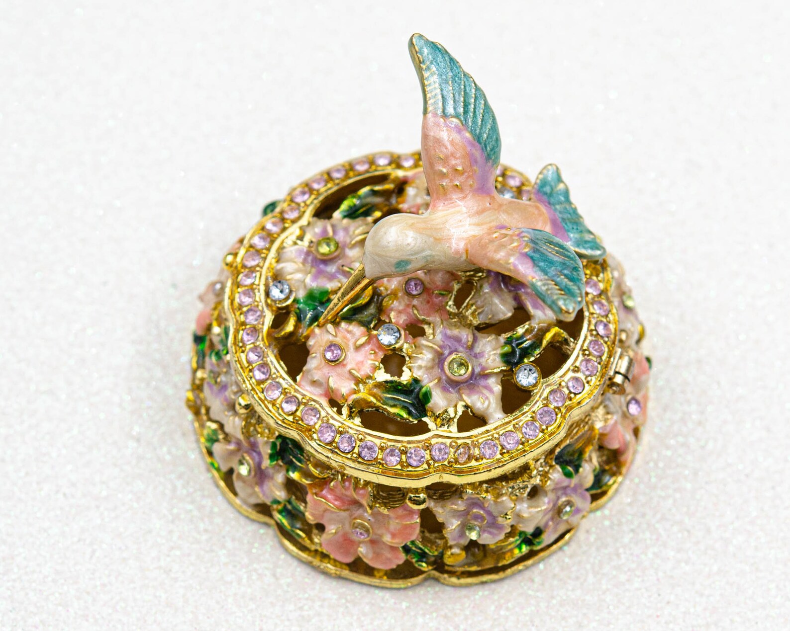 Vintage Enamel Trinket Box Tiny Jewelry Box With Bird and Etsy