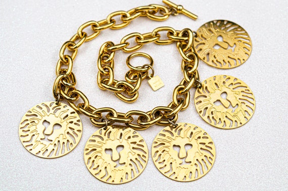 Vintage Anne Klein necklace Gold lion head neckla… - image 4