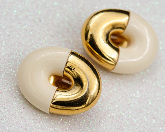 Iconic Givenchy clip on earrings Cream gold donut… - image 4