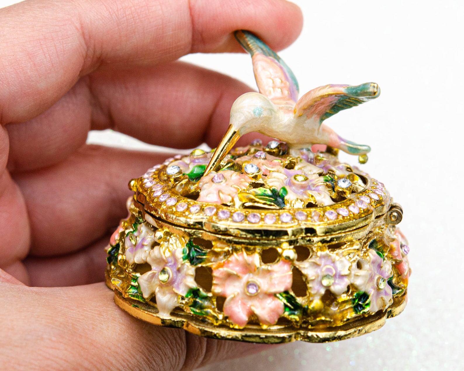 Vintage Enamel Trinket Box Tiny Jewelry Box With Bird and Etsy