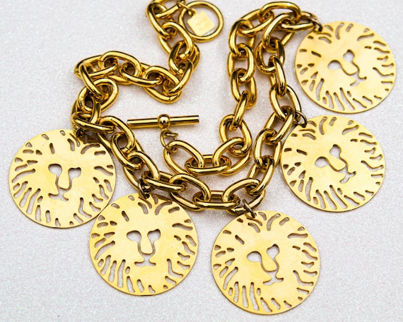 Vintage Anne Klein necklace Gold lion head neckla… - image 3