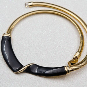 Vintage gold omega choker Black enamel twisted bar necklace Chunky chain choker