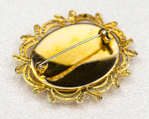 Vintage Spanish Damascene brooch Gold geometric f… - image 5