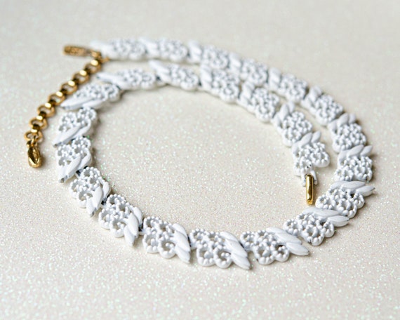 Vintage Monet necklace White lace choker Wedding … - image 9