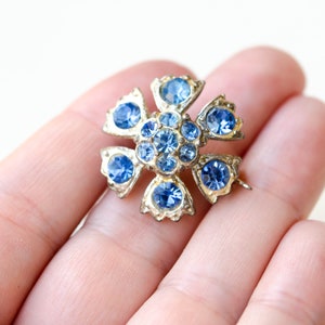 Vintage tiny blue crystal flower brooch Sapphire pin September birthstone Cornflower brooch