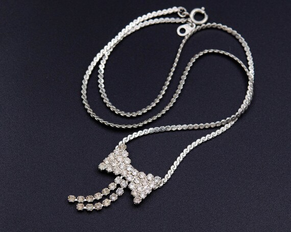 Vintage silver bow necklace Thin serpentine chain… - image 6