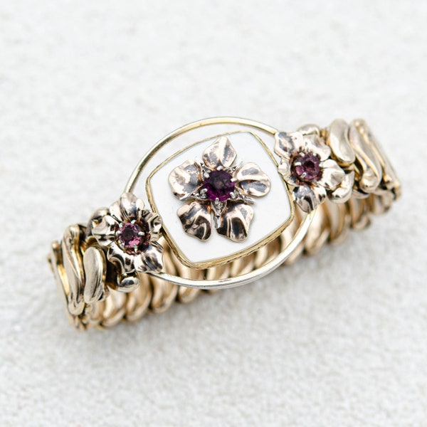 Vintage sweetheart expansion bracelet with mother of pearl Amethyst flower bracelet Engagement bracelet for small wrist February birthstone