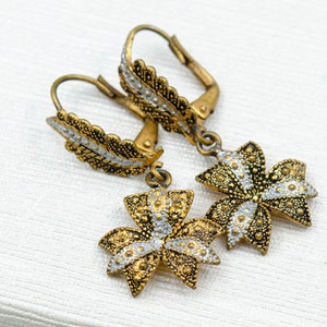 Vintage Spanish Damascene earrings Gold and black flower earrings Spanish mom gift