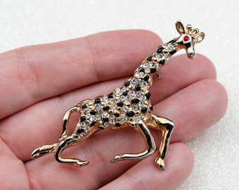 broche en or vintage girafe Broche animal safari épingle animal africain Broche en strass transparent