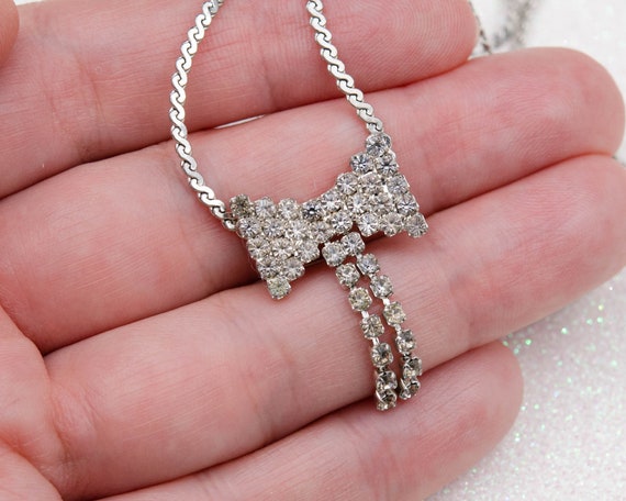 Vintage silver bow necklace Thin serpentine chain… - image 8