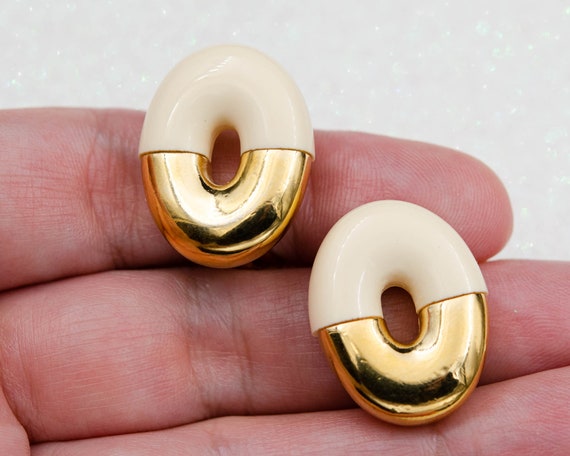 Iconic Givenchy clip on earrings Cream gold donut… - image 5