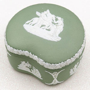 Vintage Wedgwood Jasperwere small pill box with lid Sage green jewelry box Ceramic trinket box