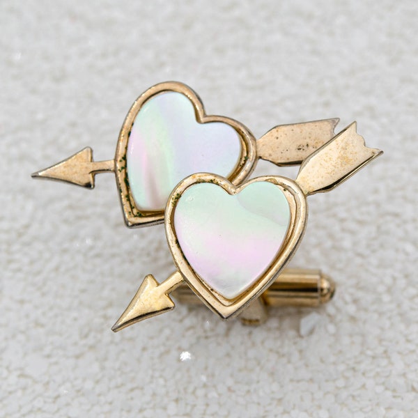 Vintage gold heart with arrow cufflinks Ivory mother of pearl cufflinks June birthstone