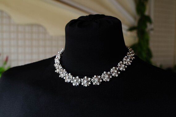Siver daisy necklace Rhinestone choker Diamond cho