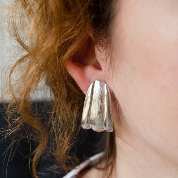 Silver chunky earrings Brutalist earrings Non pier