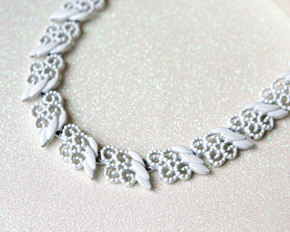 Vintage Monet necklace White lace choker Wedding … - image 8