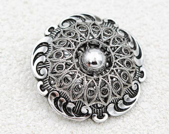 Vintage West Germany silver filigree flower scarf ring clip Fall hinged scarf clip Autumn scarf clip