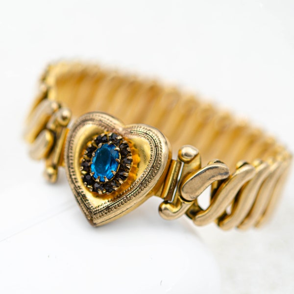 Bracciale vintage a cuore con topazio blu Bracciale di espansione Sweetheart per pietra portafortuna di dicembre da polso piccolo