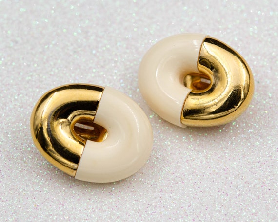 Iconic Givenchy clip on earrings Cream gold donut… - image 2
