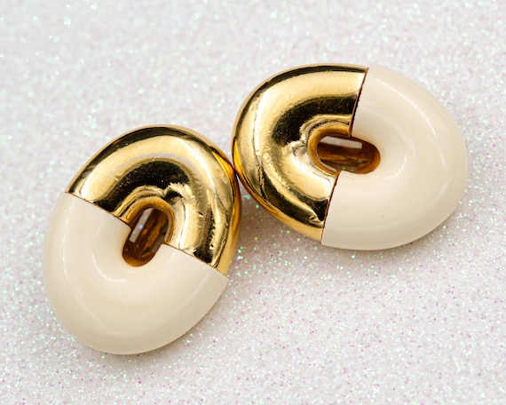 Iconic Givenchy clip on earrings Cream gold donut… - image 1