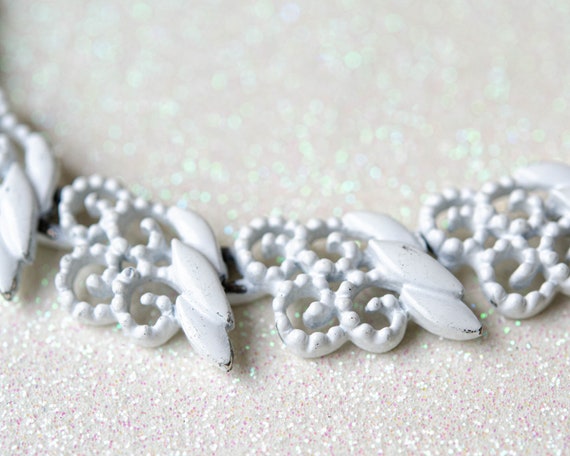 Vintage Monet necklace White lace choker Wedding … - image 10