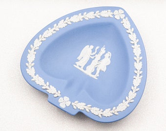 Vide-poches coeur vintage en jaspe Wedgwood, bleu, cendrier cendrier