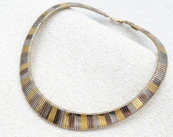 Vintage Les Bernard necklace Graduated omega chain choker Tri color necklace