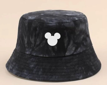 Tie Dye Mickey Head Bucket hat -  grunge Bucket Hat - Unisex 90s - Guy Rave bucket hat  - Disneyland bucket - Black Tie dye Bucket mens hat