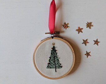 Christmas Tree Hoop Art | Hand Embroidered | Beads | Xmas | Christmas | Gift | Home Decor | Tree Decor | Bauble
