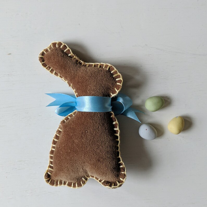 Easter Plushie Hand Embroidered Bunny Spring Cuddly Toy Stuffed Animal Decor Velvet Gift | Rabbit with Bow