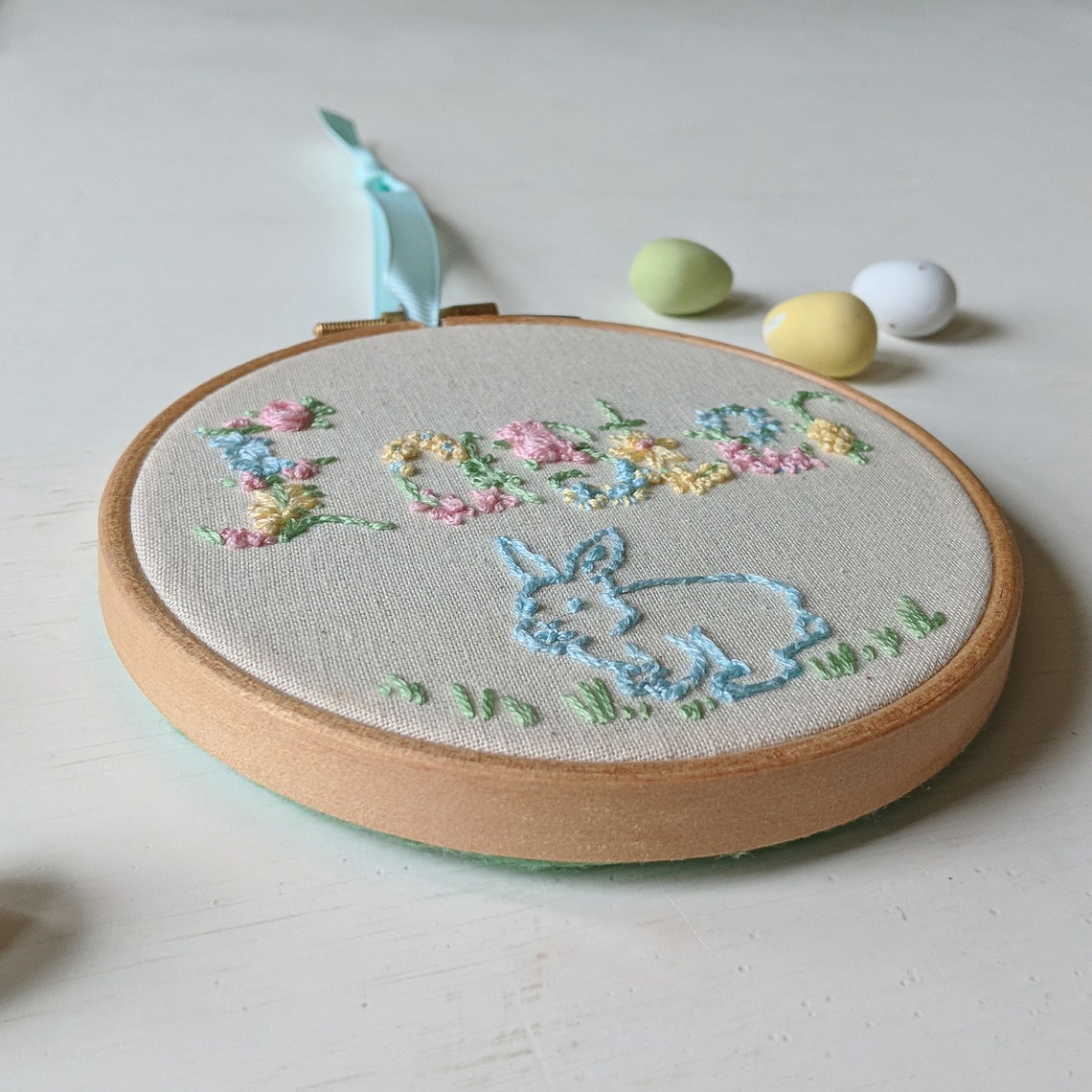 Easter Bunny Hoop Art Hand Embroidered Spring Flower - Etsy