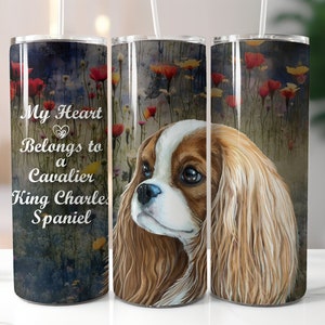 King Charles Spaniel, Blenheim Cavalier King Charles 20 oz Skinny Tumbler Wrap, Sublimation Design, PNG Digital Download, Instant DIGITAL