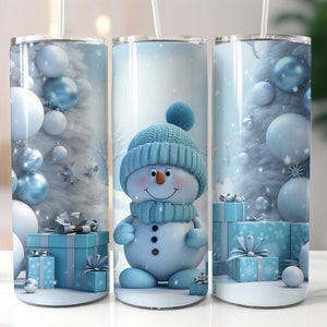 3D Christmas Tumbler Wrap Sublimation Design, Cute Snowman 20 oz Skinny Tumbler Wrap, Sublimation Design, PNG Digital Download - 5 PNG files