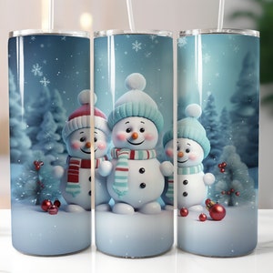 3D Christmas Tumbler Wrap Sublimation Design, Cute Snowman 20 oz Skinny Tumbler Wrap, Sublimation Design, PNG Digital Download -5 PNG files