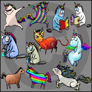 Unicorn Clip Art, Unicorn Clipart 11 archivos PNG, licencia comercial, licencia extendida, arte digital, descarga instantánea, uso comercial de imágenes prediseñadas