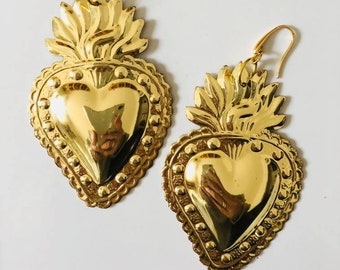 Orecchini Cuore Sacro, orecchini grandi, orecchini leggeri, orecchini cuore, cuore dorato,