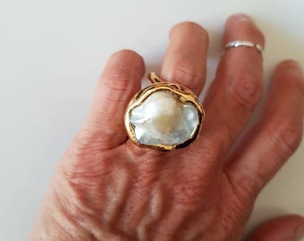 Anello perla barocca, anello regolabile, perla, anello maxi