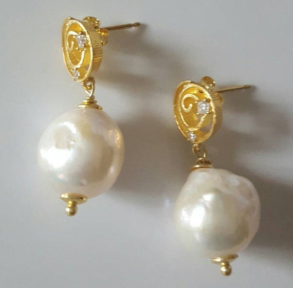 baroque parls earrings silver etsy