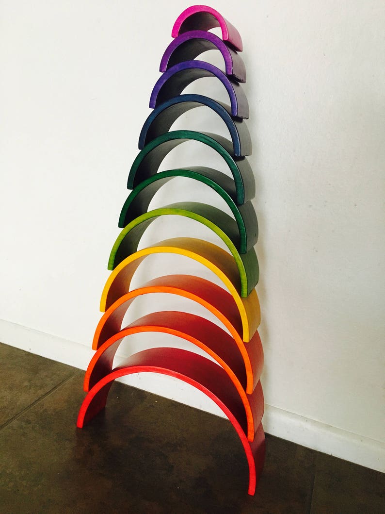 12 Piece Rainbow Wood Stacker Rainbow Wood Puzzle Rainbow Etsy