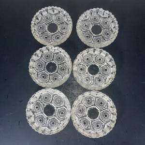 Set Of 6 Vintage Clear Pressed Glass Ashtrays Or Coasters/Starburst Pattern