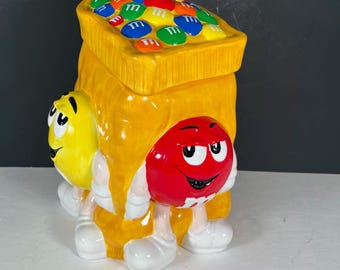 Vintage 2002 Red Yellow Green M and M’s Cookie Jar/Shopping Bag Full Of Candy/Appox 9.5” x7”