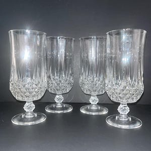 Cristal d’Arques Crystal Longchamp 12oz Set of 4 Iced Tea Glasses Diamond Cut Pattern